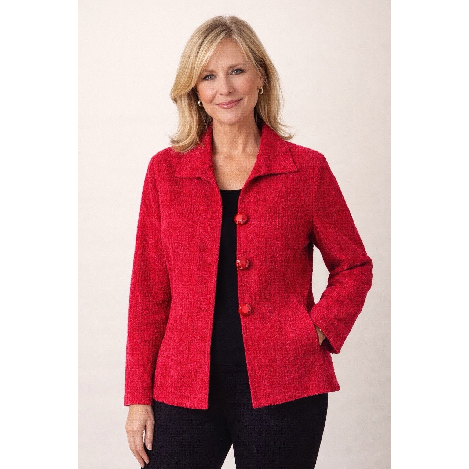 Vintage Laura Ashley Red Chenille Textured Button Jacket Blazer Women's Xl $128